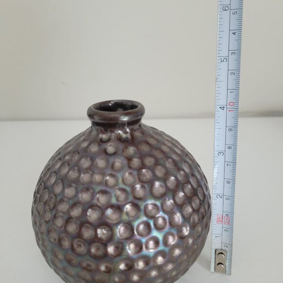 Metallic Bronze Ceramic Dimpled Bud Vase Small 4" Round Modern Home Decor  In go - Picture 7 of 7